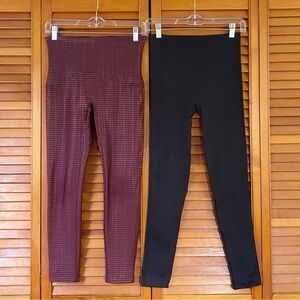 Spanx Lot Of 2 Leggings Size Medium Solid Black Metallic Polka Dot Burgundy Red